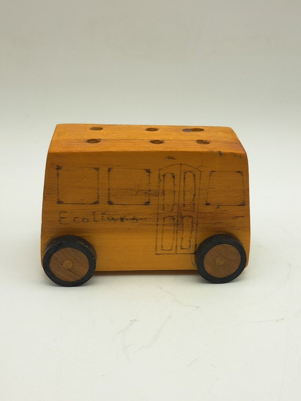 Carved Wooden Bus Pen Holder